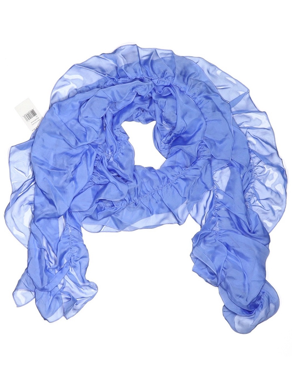 Ralph Lauren Collection Purple Label Silk Ruffle Scarf Blue Wrap Ruched NWT